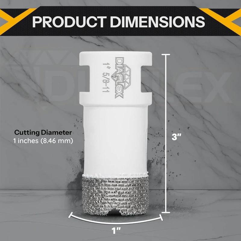 DIAFLEX Premium Brazed Core Bit – 1" Diamond Hole Saw for Porcelain, Ceramic, Stone, Dekton – 5/8"-11 Thread – Fast Clean Cuts – Vacuum Brazed – Wet or Dry Use - Image 3